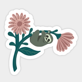 Just hanging around - happy sloth on giant daisy Sticker